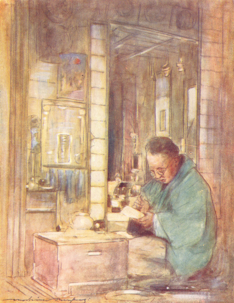 JAPAN. Workers. Making up Accounts 1904 old antique vintage print picture